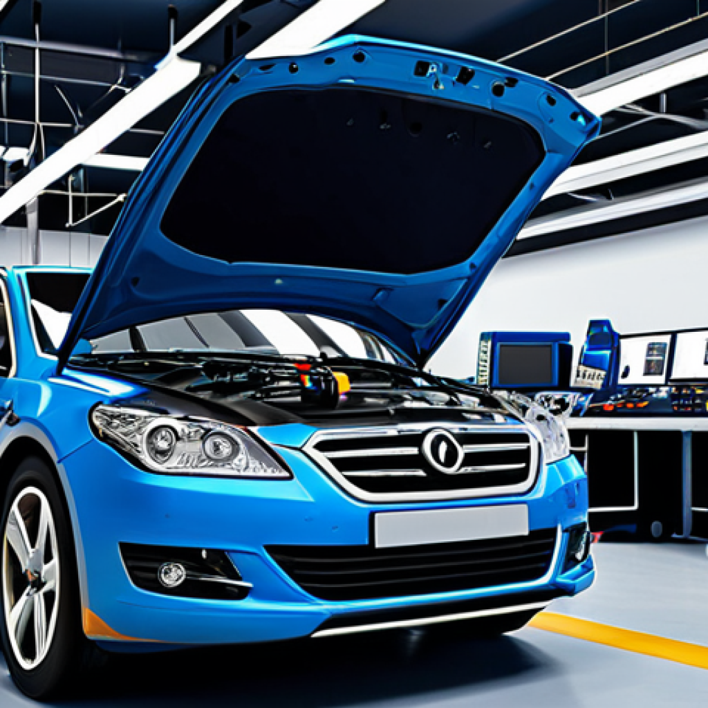 Modern Auto Repair Shop**
"A bright, modern auto repair shop with advanced diagnostic tools. Mechanics are working on a variety of cars, including electric vehicles. Focus on oscilloscopes, digital multimeters, and diagnostic software displays. Appropriate attire, fully clothed, safe for work, well-lit, professional automotive setting."
**