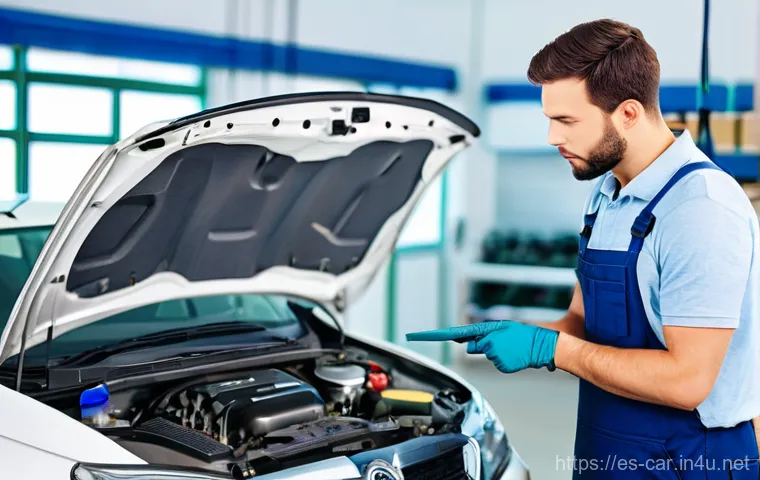 자동차정비사로서 필요한 소프트 스킬 - **Prompt:** A compassionate male mechanic in his late 30s, wearing clean work overalls and gloves, i...