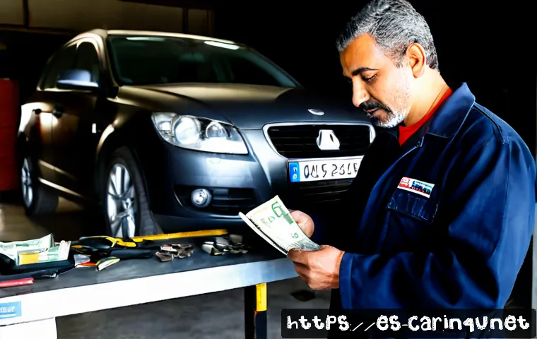 Home 17 자동차정비사 연봉 인상 사례 - Photorealistic automotive mechanic in a clean independent repair workshop in Spain, confident middle...